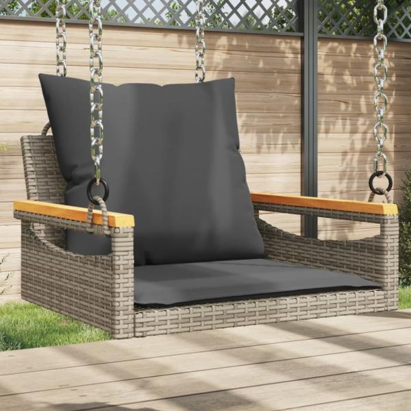 vidaXL Hängesessel mit Kissen Grau 63x62x40 cm Poly Rattan