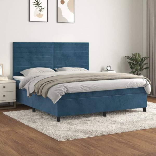 vidaXL Boxspringbett mit Matratze Dunkelblau 180x200 cm Samt 3143101