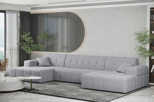 Wohnlandschaft Sofa U-Form NANCY in Stoff Neve Hellgrau