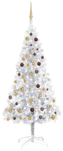 vidaXL Künstlicher Weihnachtsbaum mit LEDs & Kugeln Silbern 210cm PET, Mit Beleuchtung [3077525]