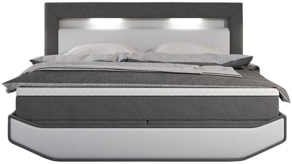 SalesFever Bett Boxspringbett 180x200 cm weiß/grau LED Holz, Kunstleder weiß/grau