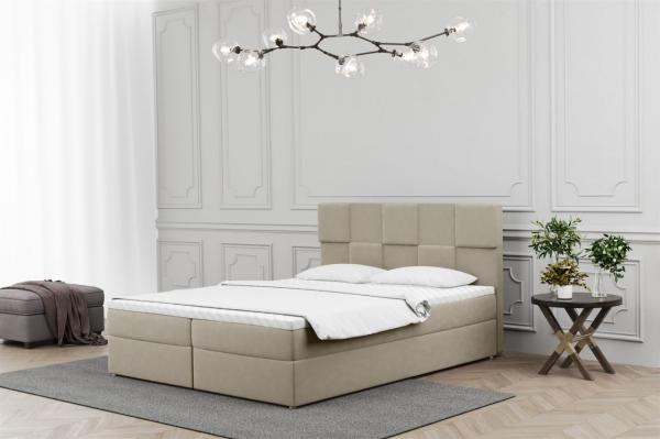 Boxspringbett Schlafzimmerbett JOLIE 200x200cm in Stoff Matt Velvet Beige