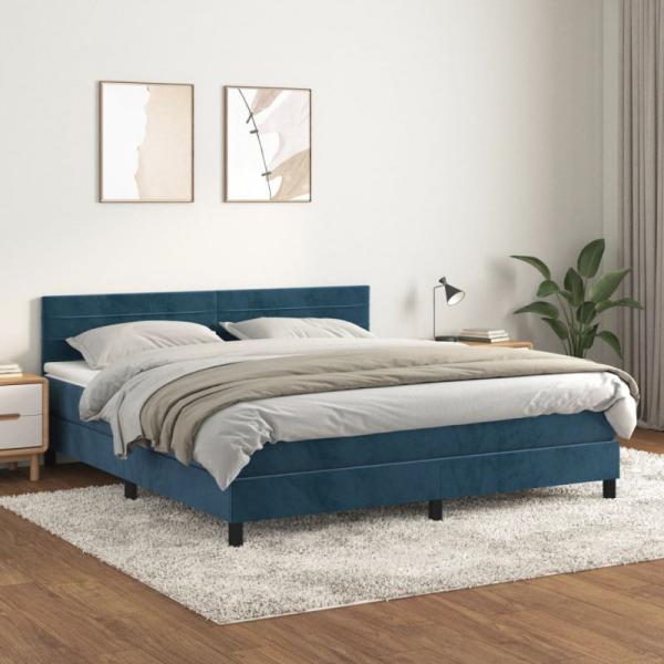 Boxspringbett mit Matratze Dunkelblau 160x200 cm Samt (Farbe: Blau)