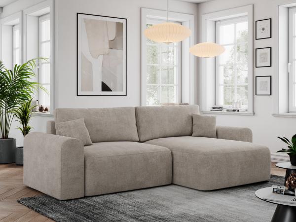 Ecksofa L-form, Couch mit Schlaffunktion und Bettkaste - NELSON - Beige Stoff