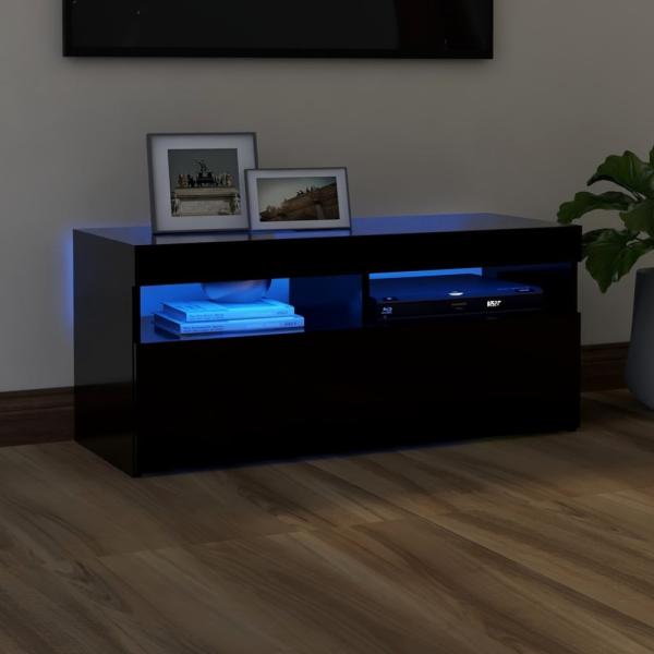 vidaXL TV Schrank mit LED-Leuchten Lowboard Fernsehschrank Fernsehtisch Sideboard HiFi-Schrank TV Möbel Tisch Board Schwarz 90x35x40cm