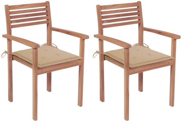 Gartenstühle 2 Stk. mit Beige Kissen Massivholz Teak 3062265