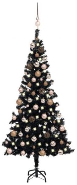 Künstlicher Weihnachtsbaum mit LEDs & Kugeln Schwarz 120cm PVC