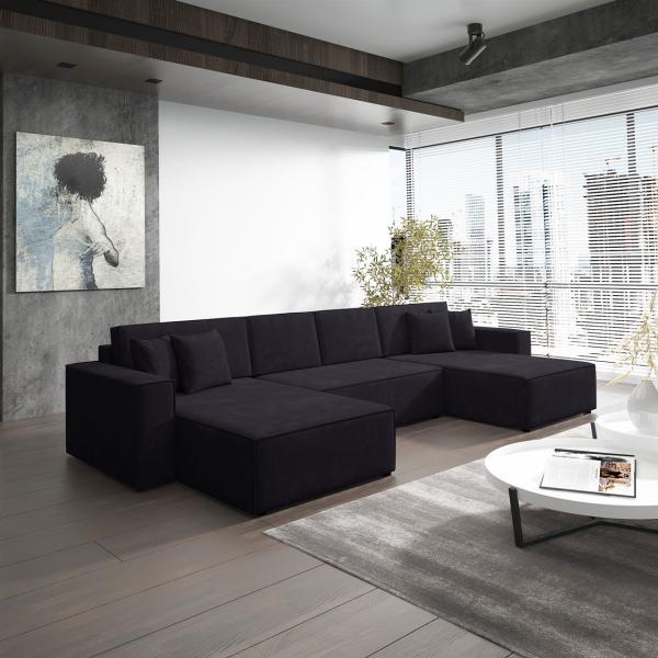 Wohnlandschaft Schlafsofa Sofa CONOR PREMIUM Stoff Kronos Schwarz