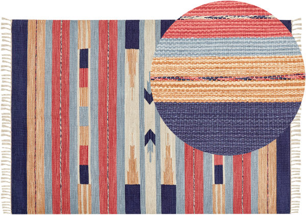 Kelim Teppich Baumwolle mehrfarbig 140 x 200 cm geometrisches Muster Kurzflor GANDZAK