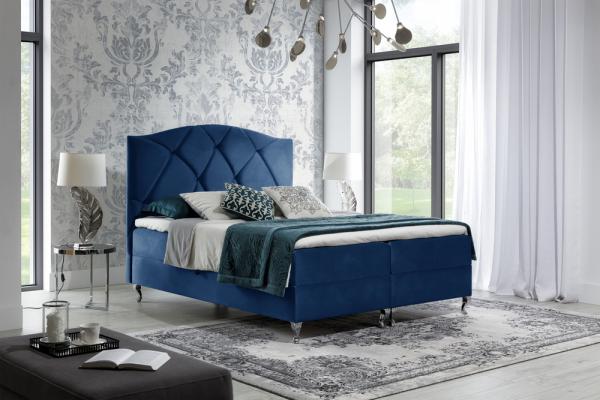 Stylefy 'Blanco' Boxspringbett Velours Dunkelblau 140 x 200 cm