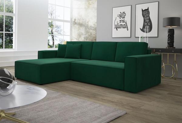 Ecksofa Schlafsofa Sofa CONOR PREMIUM Stoff Kronos Dunkelgrün Ottomane Links