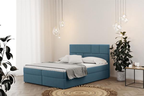 Boxspringbett Schlafzimmerbett CALVIN 120x200cm in Stoff Matt Velvet Himmelblau