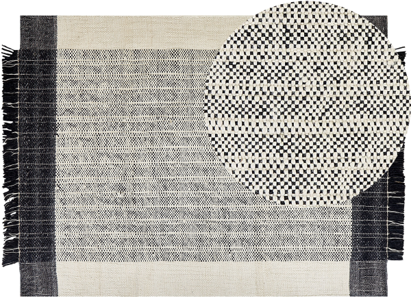 Teppich Wolle schwarz cremeweiß 160 x 230 cm Kurzflor KETENLI