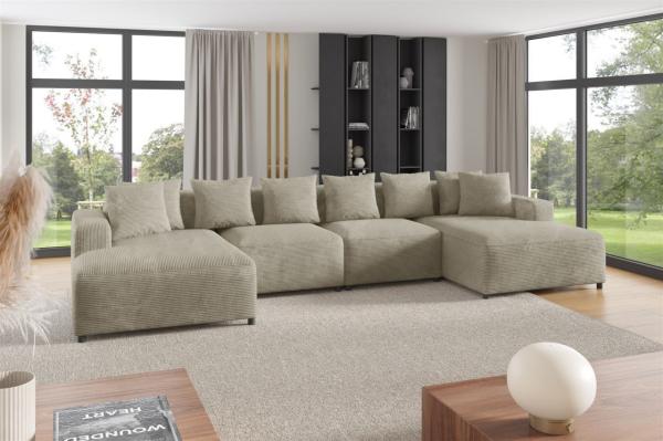 Wohnlandschaft Sofa U-Form Designersofa MEGAN in Stoff Poso Beige