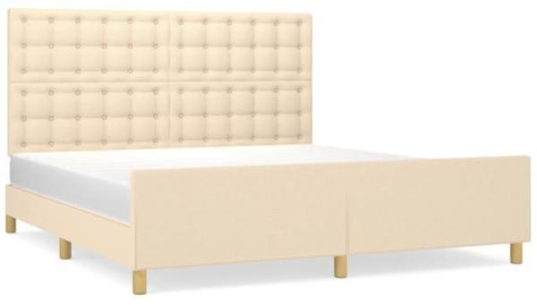 Doppelbett mit Kopfteil Stoff Creme 160 x 200 cm