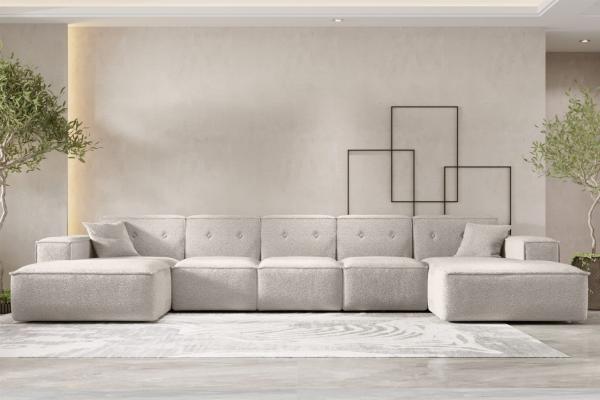 Wohnlandschaft Sofa U-Form CESINA XL in Stoff Ascot Bukla Creme