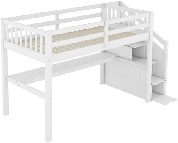 Merax 90 x 200 Kinderhochbett mit Stauraumschubladen und Unterbettschreibtisch, Weiß Bild 7