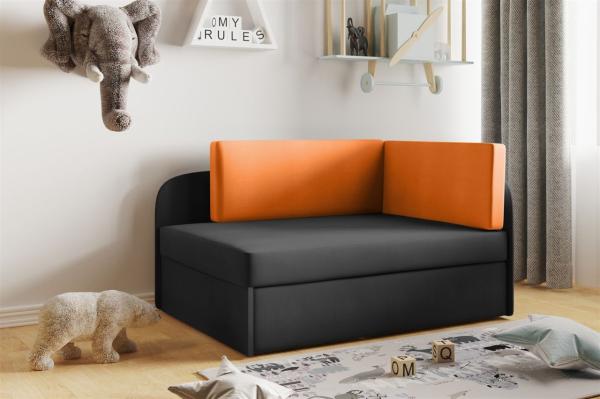 Sofa Kindersofa Schlafsofa inkl. Bettkasten MAILO Seite Links Stoff Schwarz-Orange