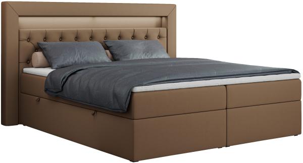 Boxspringbett - Doppelbett mit Multipocket-Matratze und LED - GOLD-6 - 120x200cm - Braun Kunstleder - H4 Bild 3