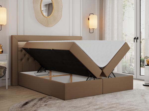 Boxspringbett - Doppelbett mit Multipocket-Matratze und LED - GOLD-6 - 120x200cm - Braun Kunstleder - H4 Bild 2