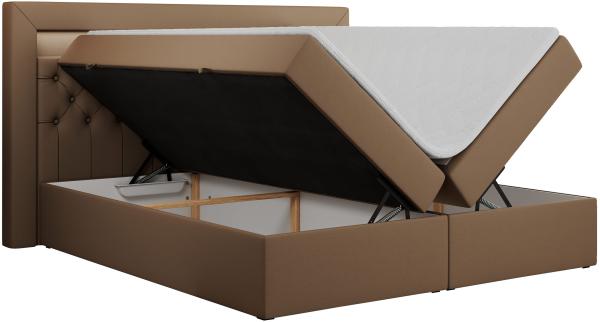 Boxspringbett - Doppelbett mit Multipocket-Matratze und LED - GOLD-6 - 120x200cm - Braun Kunstleder - H4 Bild 4