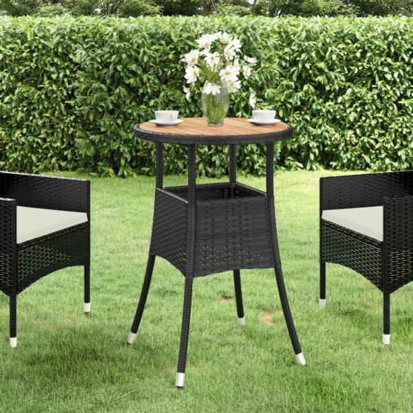 vidaXL Gartentisch Ø60x75 cm Akazienholz und Poly Rattan Schwarz 310602