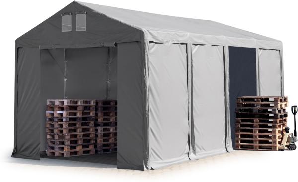 Lagerzelt 4x8 m Zelthalle Industriezelt mit 3m Seitenhöhe PVC Plane 850 N grau 100% wasserdicht Ganzjahreszelt mit Reißverschlusstor