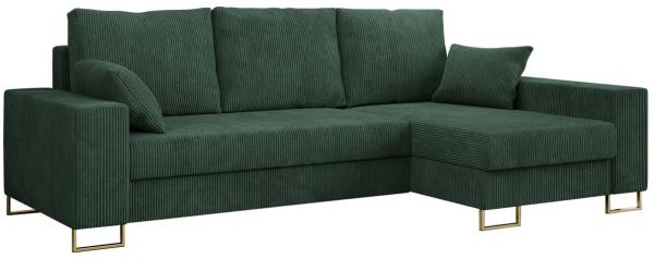 Ecksofa, Bettsofa, L-Form Couch mit Bettkasten - DORIAN-L - Grün Cord