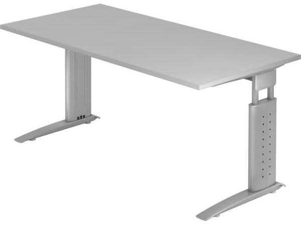 Schreibtisch US16 C-Fuß 160x80cm Grau Gestellfarbe: Silber