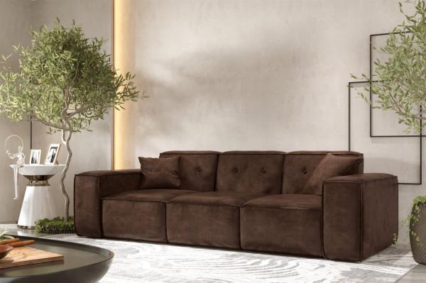 Sofa Designersofa CESINA 3-Sitzer in Stoff Gobi (Vintage Look) Dunkelbraun