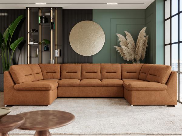 Ecksofa, Sofa big XXL, Wellenfedern, Wohnlandschaft XXL, mit Schlaffunktion - COMODO U - Orange Stoff - Topper T25