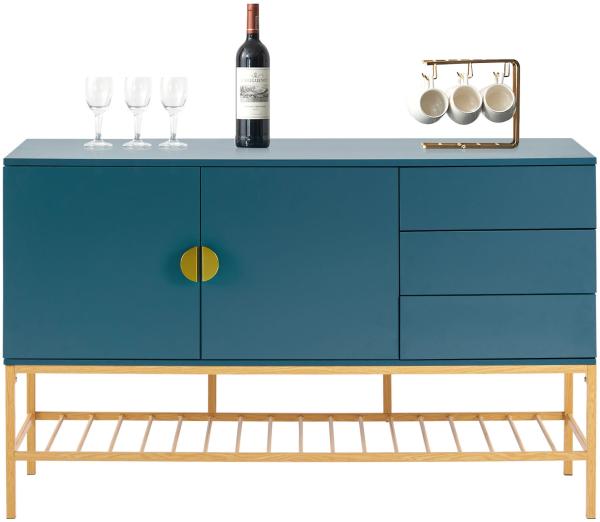 Merax Stilvoller blauer Schrank - 1,3 m langes Sideboard, MDF, goldene Verzierungen - Die perfekte Aufbewahrungslösung