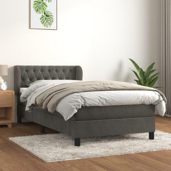 Boxspringbett mit Matratze Dunkelgrau 90x190 cm Samt (Farbe: Grau)