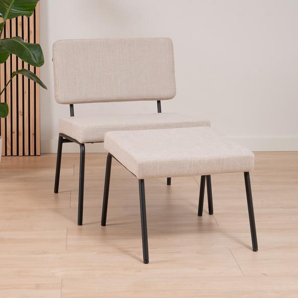 Bronx71 Sessel Espen mit Hocker recycelter Stoff beige