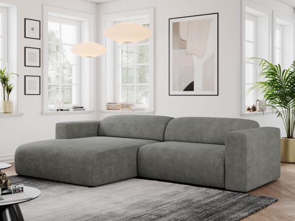 Ecksofa PASADENA, freistehendes Ecksofa, breite Armlehnen, Federsitz - links - Grau Stoff