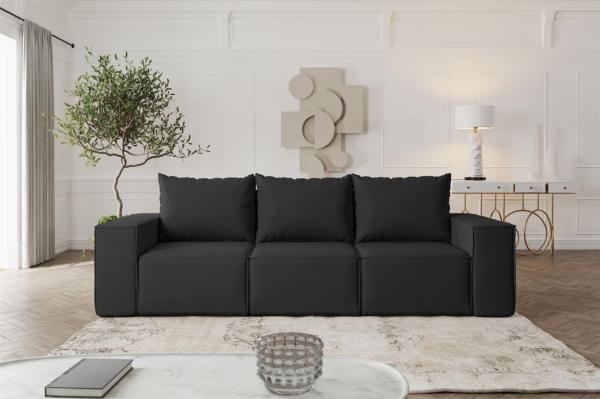 Sofa Designersofa ESTELLE 3-Sitzer mit Schlaffunktion Stoff Opera Velvet Schwarz