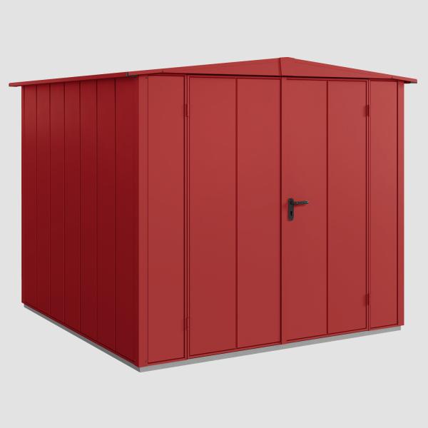 Hörmann Ecostar Aktionsangebot Metall-Gerätehaus Elegant mit Satteldach Typ 2, 238 x 238 cm , purpurrot, 5,7 m²,2-flüglige Tür