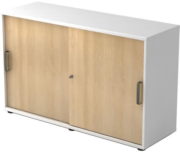 Schiebetürschrank 2OH 120cm SG Weiß / Eiche