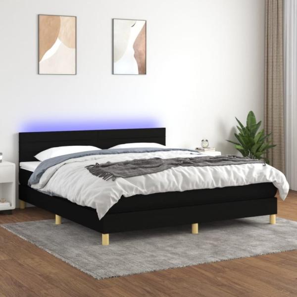 Boxspringbett mit Matratze & LED Schwarz 180x200 cm Stoff (Farbe: Schwarz)