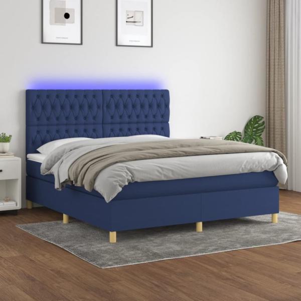 Boxspringbett mit Matratze & LED Stoff Blau 180 x 200 cm