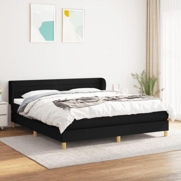 Doppelbett, Polsterbett mit Matratze Hellgrau 140x190 cm Stoff Schwarz 160 x 200 cm