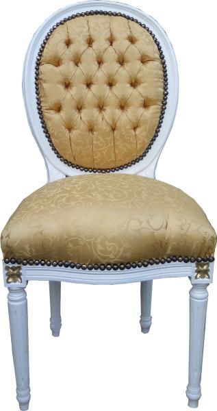 Casa Padrino Barock Esszimmer Stuhl Gold Muster / Weiß mit Gold Bemalung Mod2 Rund - Medaillon Stuhl