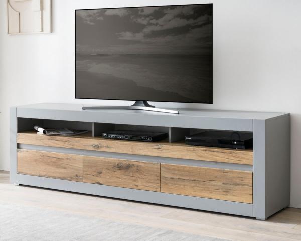 TV-Lowboard Tamaris in grau matt und Eiche 217 x 63 cm