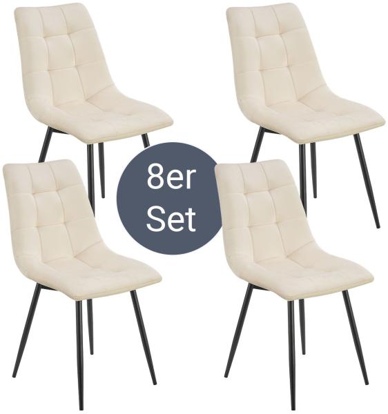 Juskys Esszimmerstühle Blanca 8er Set - Samt Stühle gepolstert - Stuhl für Esszimmer, Küche & Wohnzimmer - modern, belastbar bis 120 kg Beige