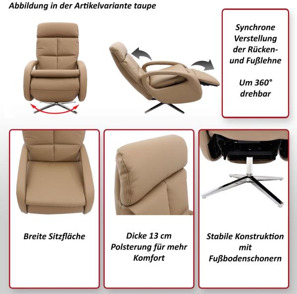 Relaxsessel HWC-L11, Design Fernsehsessel TV-Sessel Liegesessel, Liegefunktion drehbar, Voll-Leder ~ grau Bild 2