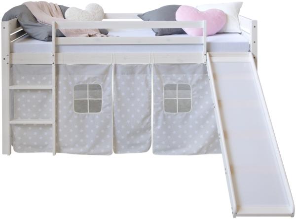 Homestyle4u Spielbett mit Rutsche, Stern, Kiefernholz weiß, 90 x 200 cm