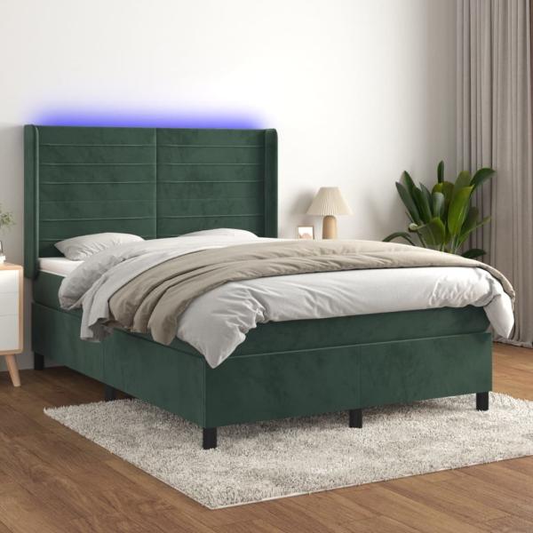 Boxspringbett mit Matratze & LED Dunkelgrün 140x190 cm Samt 3139622