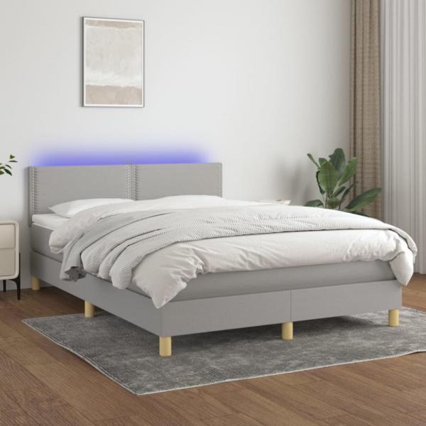 vidaXL Boxspringbett mit Matratze & LED Hellgrau 140x190 cm Stoff