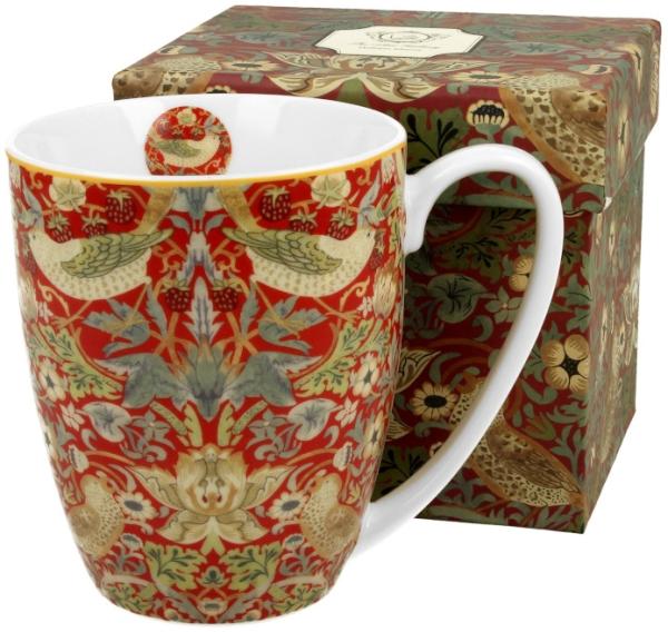 DUO ART GALLERY Klassischer Becher 380 ml STRAWBERRY THIEF RED New Bone China Porzellan