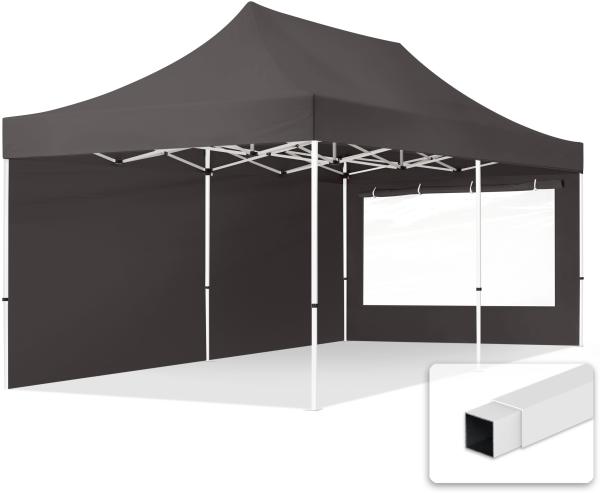 3x6 m Faltpavillon, ECONOMY Stahl 30mm, Seitenteil mit Panoramafenster, dunkelgrau